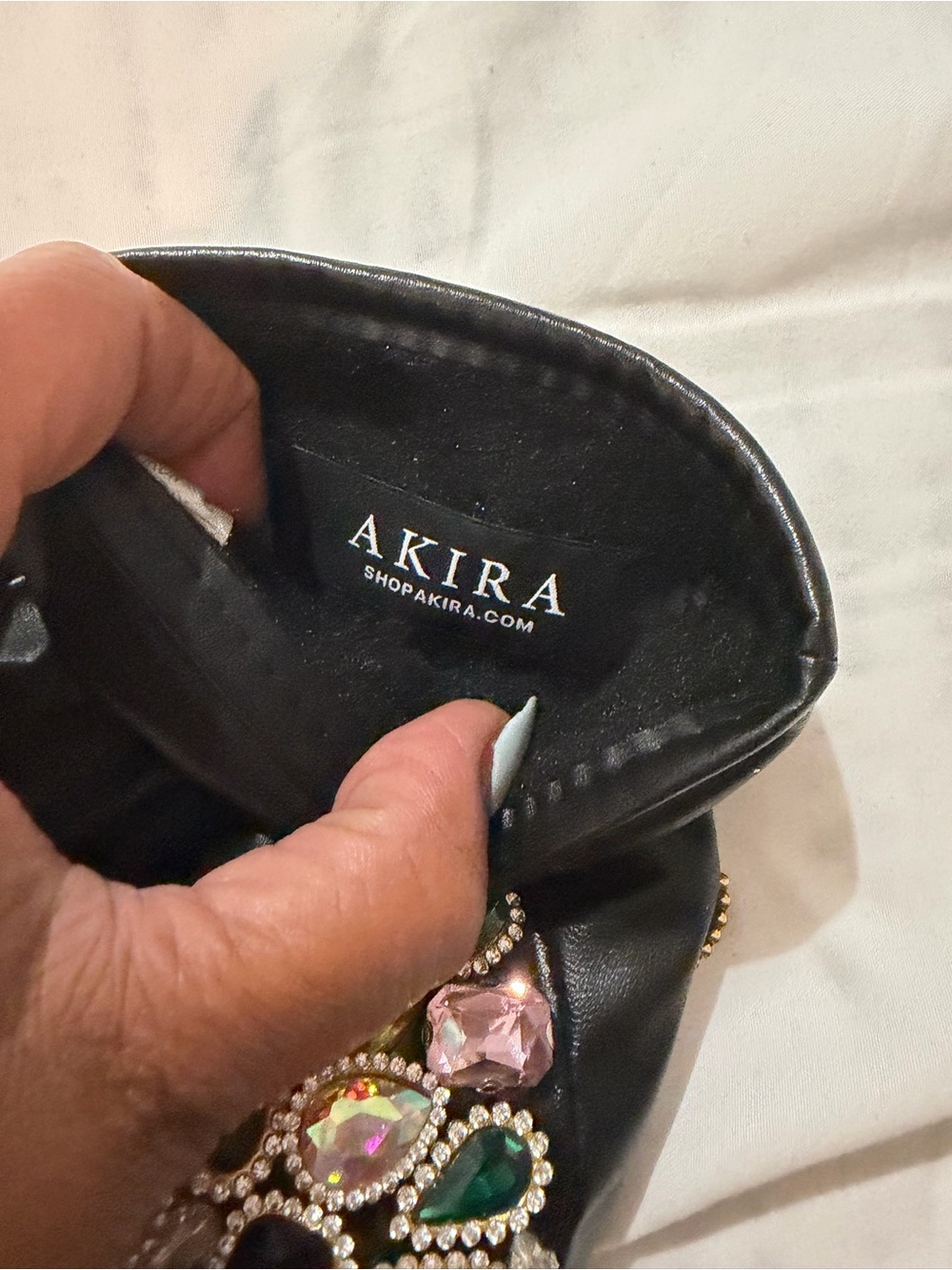 AKIRA Black Jeweled Leather Gloves with Multicolor Gems - Picture 7 of 7